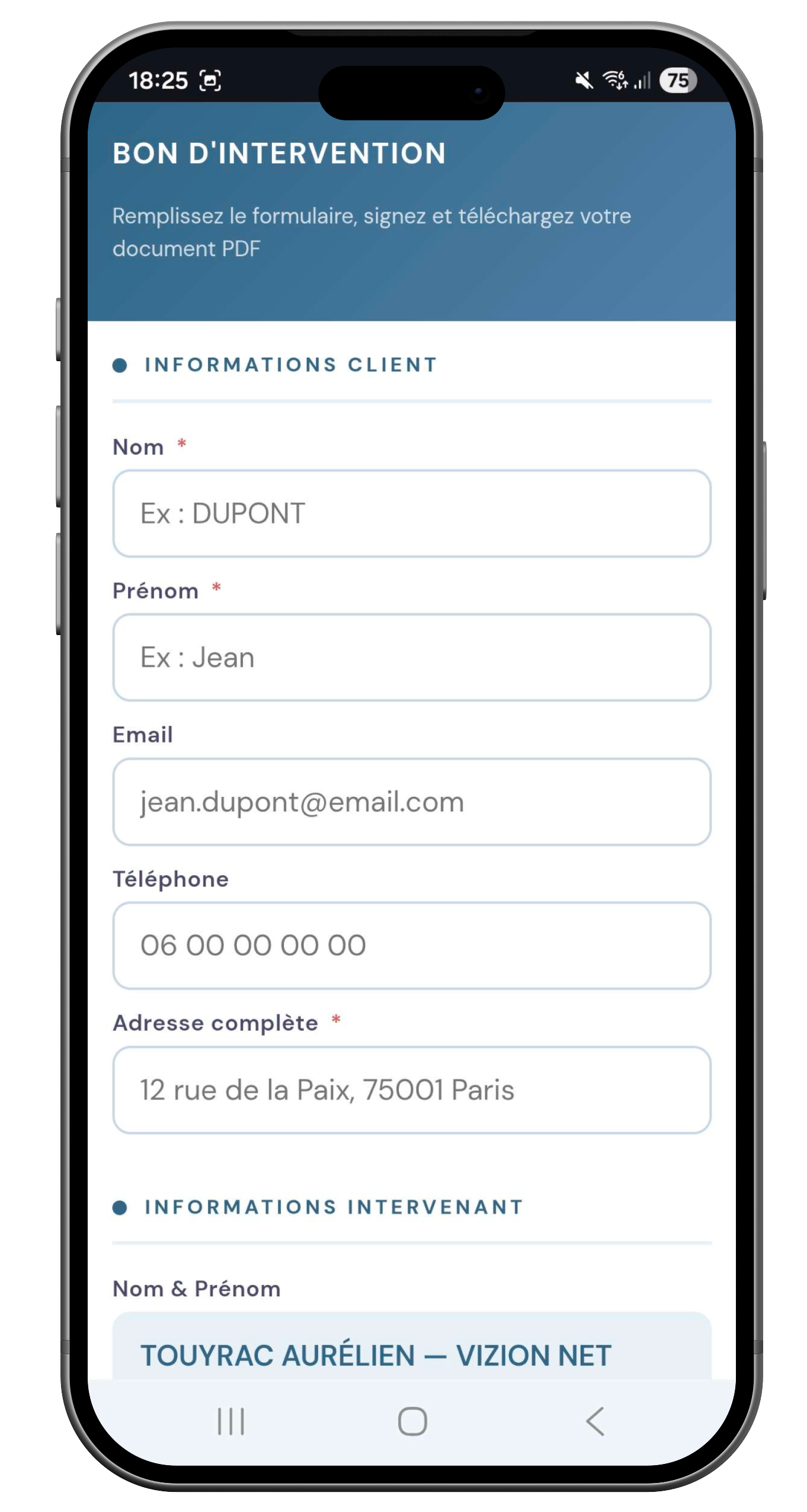 bon d'intervention digital en ligne